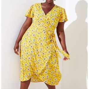 LOFT NWT 22 Garden Yellow Floral Wrap Tie midi  Dress
